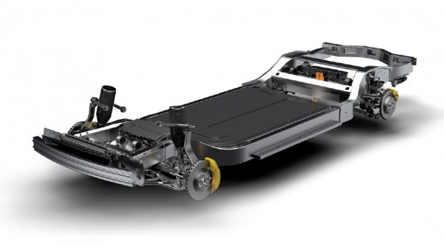 Rivian uses a skateboard  platform — a flat frame that contains the batteries, suspension, motors, and braking.  