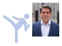 Icon of a person kicking (left) and Michael DePietro (right)