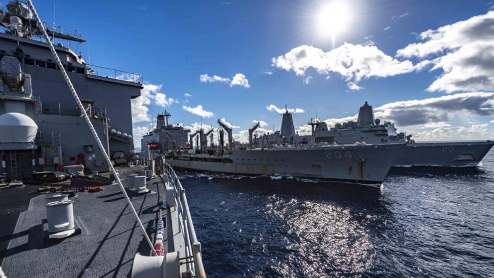 US Navy warships in harbor