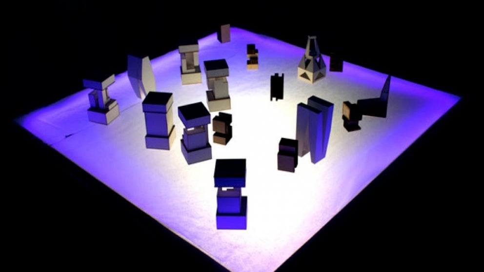 3-D printed objects on light table