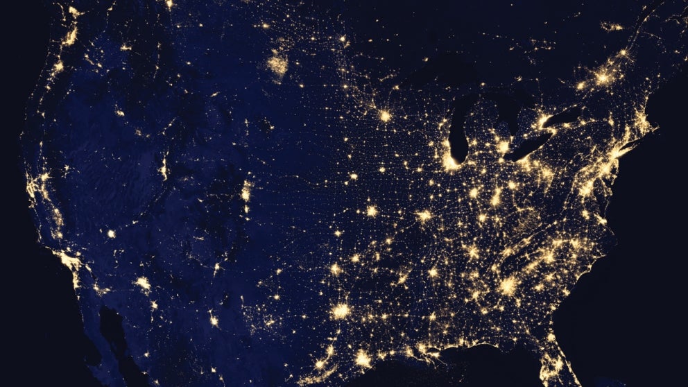 United States at night with lights