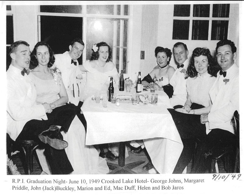 Four couples gather at the Crooked Lake Hotel on RPI Graduation Night, June 1949