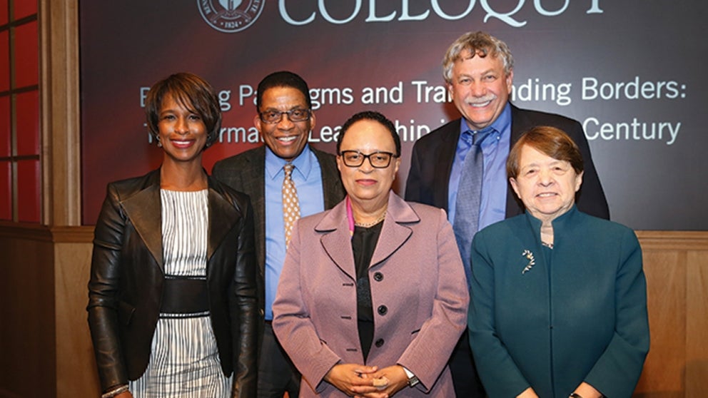 Four innovative leaders from the worlds of music, advanced global manufacturing, international security, and genomic science joined President Jackson at the President’s Commencement Colloquy on May 18