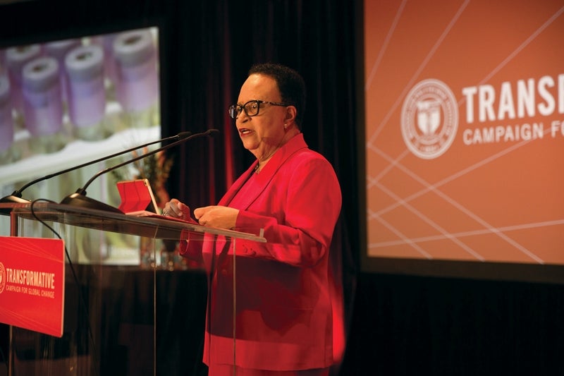 President Shirley Ann Jackson, speaking at capital campgain kickoff event