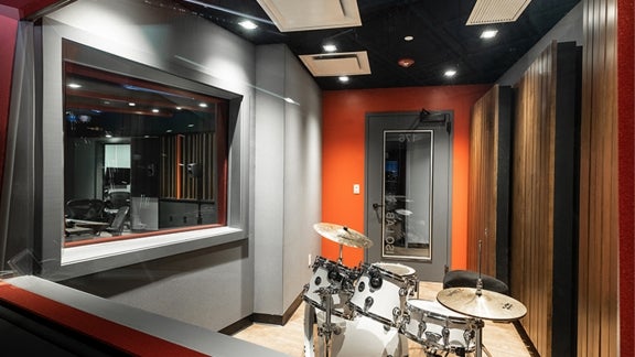 Studio practice room with drum set