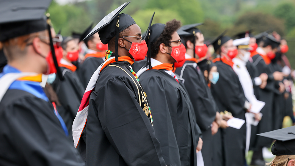 Graduates wearing face masks at Commencement