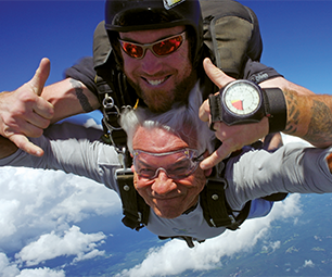 Steve Bartlett skydiving with his instructor